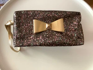 Black glittery multicoloured glittery MAKE UP bag Gold bow Gold handle Wash Bag - Picture 1 of 7