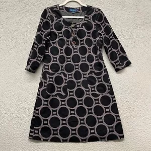 Boden Dress Womens 14 Black Corduroy Geometric Retro 60s Style Disco - Picture 1 of 16