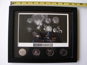 Walt Disney World Theme Park Icons Fab 5 Lithograph & 4 Coin Framed Set Display - Picture 1 of 10