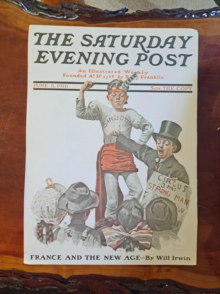 1916 JUNE 3 Circus Barker NORMAN ROCKWELL SATURDAY EVENING POST COVER ART PRINT - Image 1 of 1