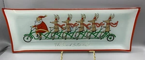 Prima Design Glass Rectangle Plate with Santa & Reindeer Riding Bike - Picture 1 of 7
