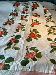 VINTAGE EARLY 20TH C FLORAL COTTON PATTERN HANDMADE CURTAINS 46" X 76" - Picture 1 of 20