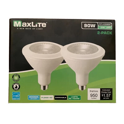 6 LED Flood Lamps 13W 90W Replacement PAR38 Flood 40 Daylight 5000K by Maxlite - Image 1 of 4