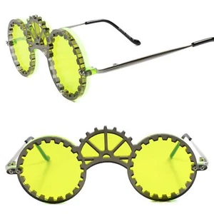 Futuristic Gothic Steampunk Unique Party Rave Costume Cosplay Green Sunglasses - Picture 1 of 4