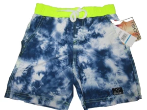 Big Chill Boys' Neon Yellow Navy Tie Dye Swim Trunks Blue 4 New - Picture 1 of 6