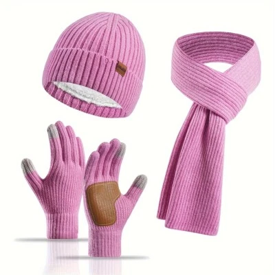 Juego de 3 PIEZAS/Juego de Guantes Bufanda Gorro de Invierno Tejido Cálido Gorra Fricción Palma Guantes Foto 1 de 4