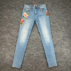 Driftwood Jeans Size 26x30 Blue Denim Mid Rise Jackie Skinny Embroidered Boho - Picture 1 of 14
