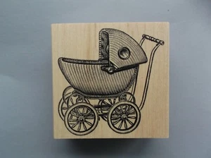 100 PROOF PRESS RUBBER STAMPS LARGE BABY BUGGY NEW wood STAMP - Picture 1 of 1