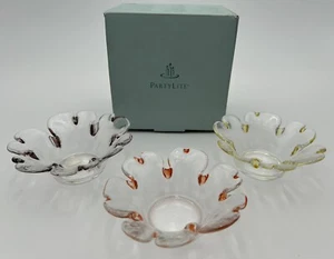 PartyLite Garden Whimsy Tealight Trio P9337 4" Glass Clear Color Edges NEW - Picture 1 of 5