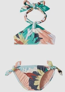 $55 O'Neill Girl Green Atlas Bikini 2 Piece Set High Neck Top Bottom Size 4 - Picture 1 of 2