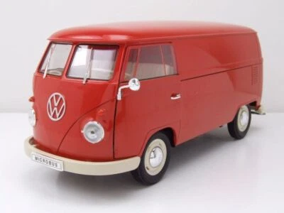 VW T1 Bus Scatola 1963 Rosso Modellino Auto 1:18 Welly - Immagine 1 di 4