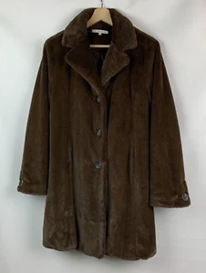 Cabi Coat Brown Faux Fur Teddy Bear Collared Buttons Pockets Lined Size M - Picture 1 of 9