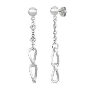 Orecchini stile catena diamanti naturali 0,25 carati G SI oro bianco 14 kt - Foto 1 di 1
