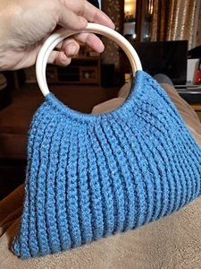 Handmade Crochet Bag with Plastic Hoop Handle - Picture 1 of 6