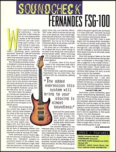 Fernandes FSG-100 electric guitar review 1994 sound check article 8 x 11 print - Picture 1 of 3
