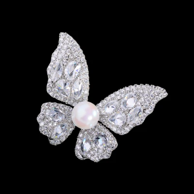 Broche broche insecto mariposa perla circonita cúbica brillante transparente BP965 Foto 1 de 4