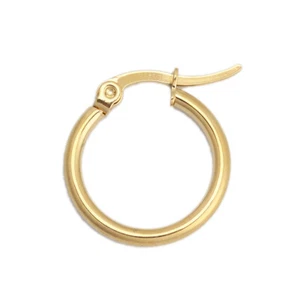  Stainless Steel Hoop Earrings Gold Plated Round 23mm Dia. 2mm thick - Picture 1 of 2