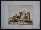 1840 - Caerphilly Castle Watercolor Wales Acquerello Drawing Biedermeier
