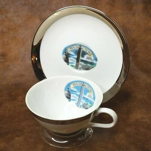 Capitol Souvenir Co. Washington Monument Teetasse & Untertasse Set 22K USA Silberrand - Bild 1 von 9