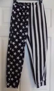 Boy's Stars And Stripes Elastic Waist Pants Joggers Size 14-16 Black White - Picture 1 of 6