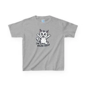 Feline Great Kids Tee, Cute Cat Shirt, Gift for Cat Lovers - Picture 1 of 17