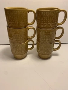 Vintage Stackable Mugs Gold Set Of 6 Japan - Picture 1 of 9