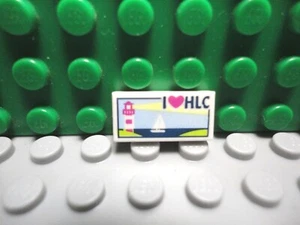 Lego 1 weiße 1x2 bedruckte Fliese I Herz HLC mit Leuchtturm und Segelboot NEU - Bild 1 von 1