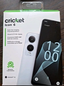 *NEW * CRICKET ICON 6 64GB, 4GB RAM, 8MP FF Camera, Cloud White Prepaid Sealed - Picture 1 of 12