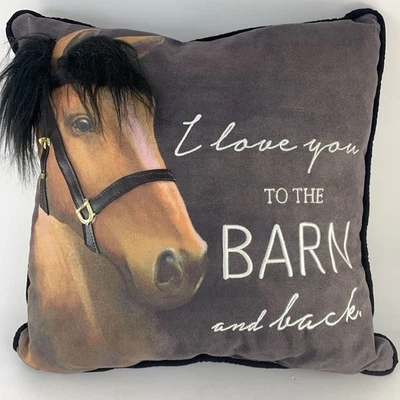 Almohada bordada amante de los caballos "Te amo al granero y espalda" detalle 3D Foto 1 de 4