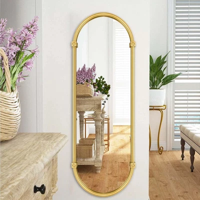 Gold Oval Full Length Mirror, 20" x 53" Wall-Mounted with Metal Frame, Clear ... - Image 1 of 4