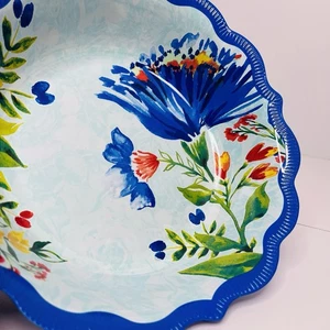 Pionierin Delaney blau türkis Blumen überbacken Melamin Servierschalen Menge 4 - Bild 1 von 8