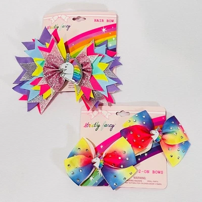 Unicorn Rainbow Hair Bows Tie Dye Clip On Barrettes Girl Core Stocking Stuffer - Image 1 of 4