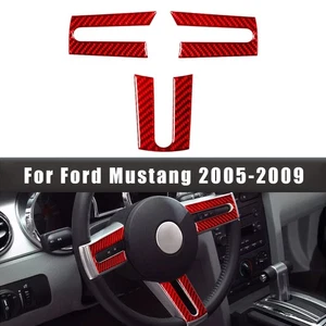 3PCS Carbon Fiber Interior Steering Wheel Cover Trim For Ford Mustang 2005-2013 - Picture 1 of 28