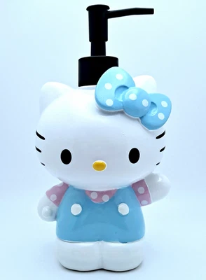 Hello Kitty Soap Dispenser Lotion Pump Blue Jumper Bow Pink Dots - Image 1 of 4