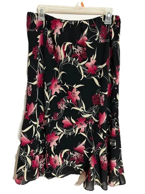 Liz Claiborne Co. Access  Flare Lined Skirt Black Floral Size 12 - Image 1 of 4