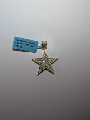 Colgante estrella moissanita helada de plata de ley 925 maciza de oro sobre oro Foto 1 de 4