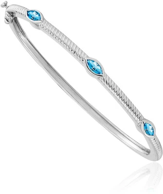 Brazalete Brazalete 3 Piedras Topacio Azul Suizo Marquesa Oro Blanco Sólido 10K Foto 1 de 4