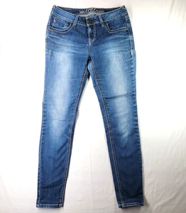 WallFlower Jeans Women's 9 Blue Skinny Stretch Denim Mid Rise Faded Distressed - Picture 1 of 21