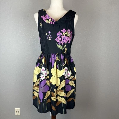 Corey Lynn Calter Anthropologie Floral Fragrant Valley Dress Size 6 Black Silk - Image 1 of 4