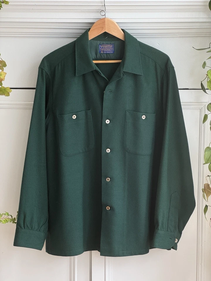 Rare New Pendleton - Virgin Wool Button Up Shirt 60s Era Vintage Forest Green - Image 1 of 4