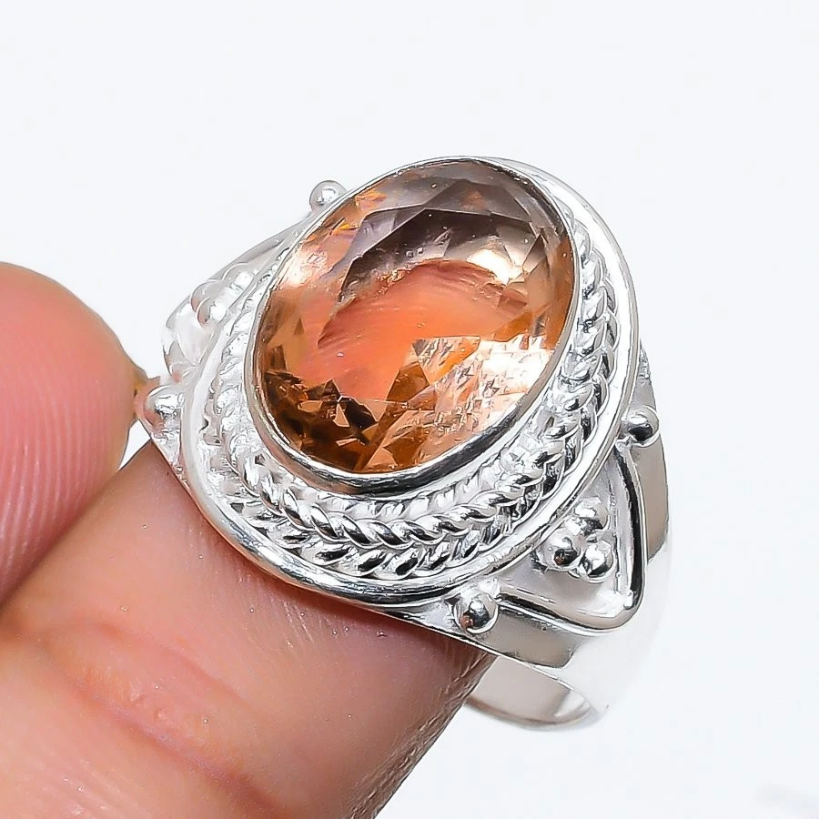 Peach Morganite Gemstone 925 Sterling Silver Jewelry All Size Ring For Gift - Image 1 of 1