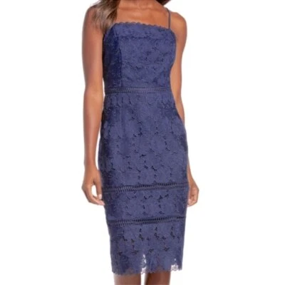 Vestido midi de cóctel Adelyn Rae Kylene azul marino de encaje L Foto 1 de 4