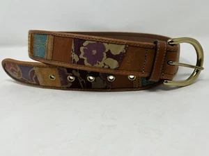FOSSIL Leather Boho Womens Belt Sz Small Brown Patchwork 104799 Stud Western - Picture 1 of 8