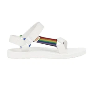 Men's NWT Teva Original Pride Rainbow White Sandals Size 12 - Picture 1 of 9