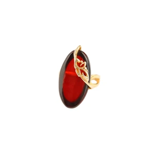 Baltic Cherry Amber Adjustable Ring 14k Gold Plated s925 - Picture 1 of 5