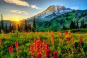 Home Living Room Art Wall Decor Snow mountain scenery Painting Printed On Canvas - Picture 1 of 6