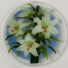 Plaque en verre art fondu fleurs de lys blanc 9 pouces plateau EUC asiatique rond de Pâques