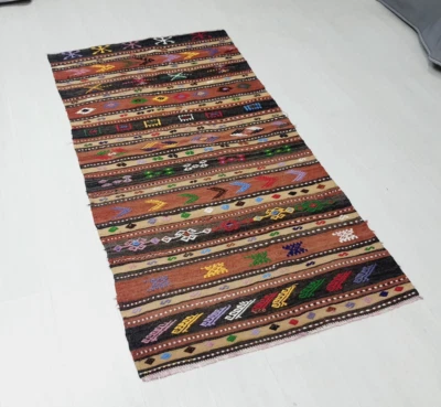 Vintage Rustic Kilim Area Rug , Handwoven Anatolian Kilim Rug 3.4 x 6.5 ft - Image 1 of 4