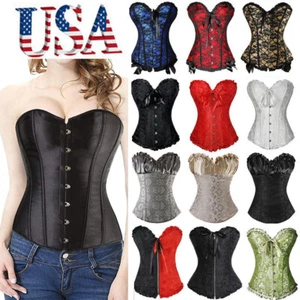 Women Bustier Corset Top Sexy Lingerie Black Overbust Waist Cincher Burlesque HG - Picture 1 of 34