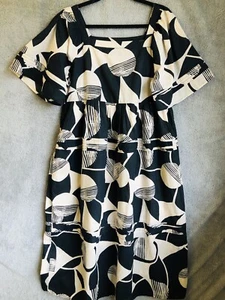 Next Midi Kleid UK 14 schwarz creme auffälliges Design atemberaubend Sommer Anlass Urlaub - Bild 1 von 13